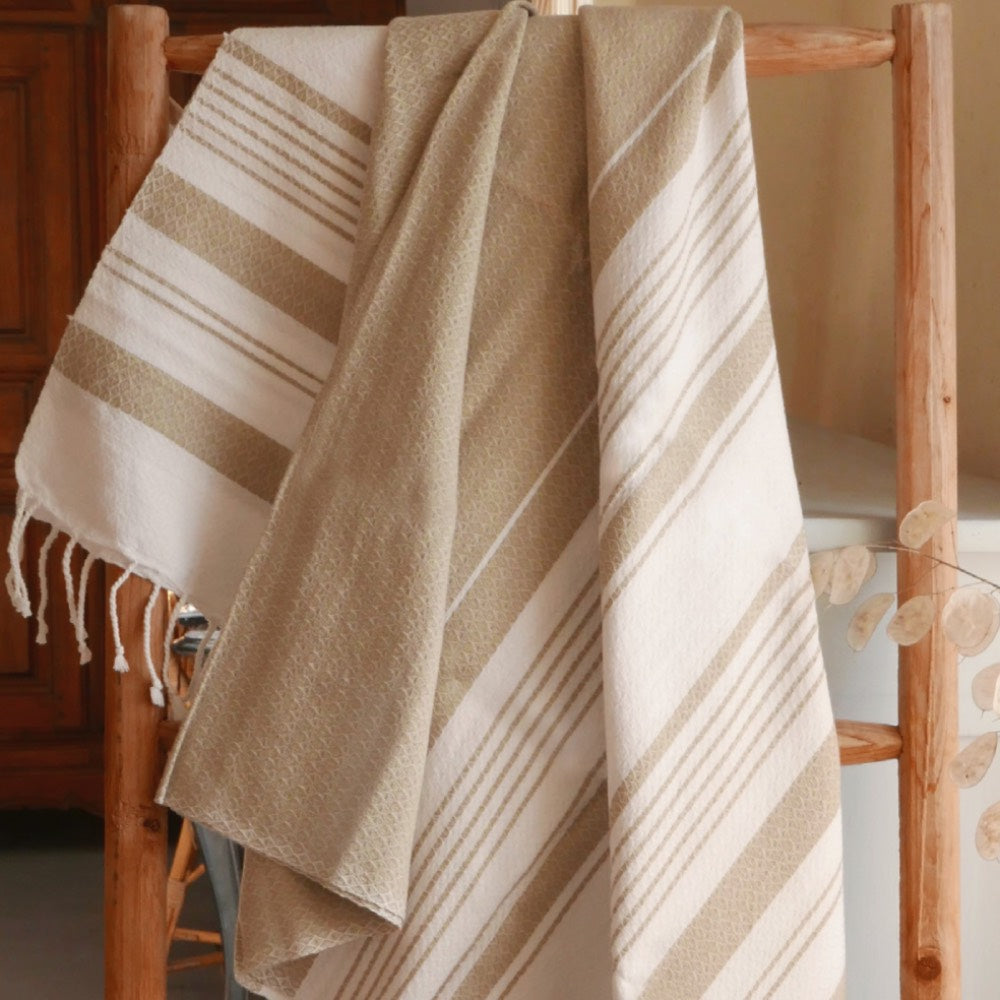Hamamtuch Bio-Baumwolle Sand weiß-beige – Hamamista
