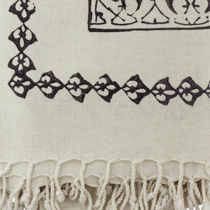 Hamamtuch XXL Alina ornamental - handbedruckt und handgewebt - naturweiß mit schwarz