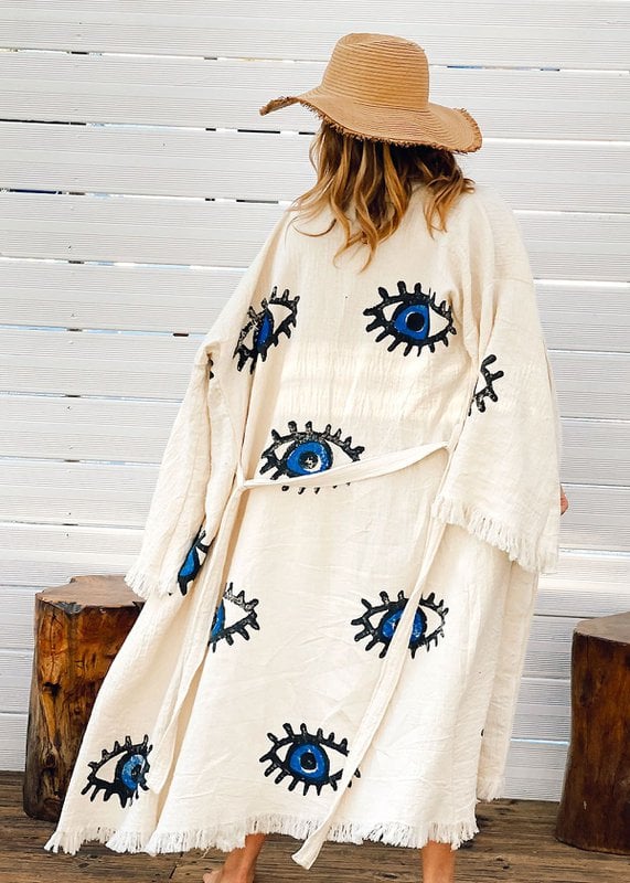 Bademantel aus Bio-Baumwolle – handbedruckter Kaftan Nazar