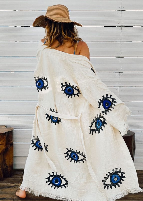 Bademantel aus Bio-Baumwolle – handbedruckter Kaftan Nazar