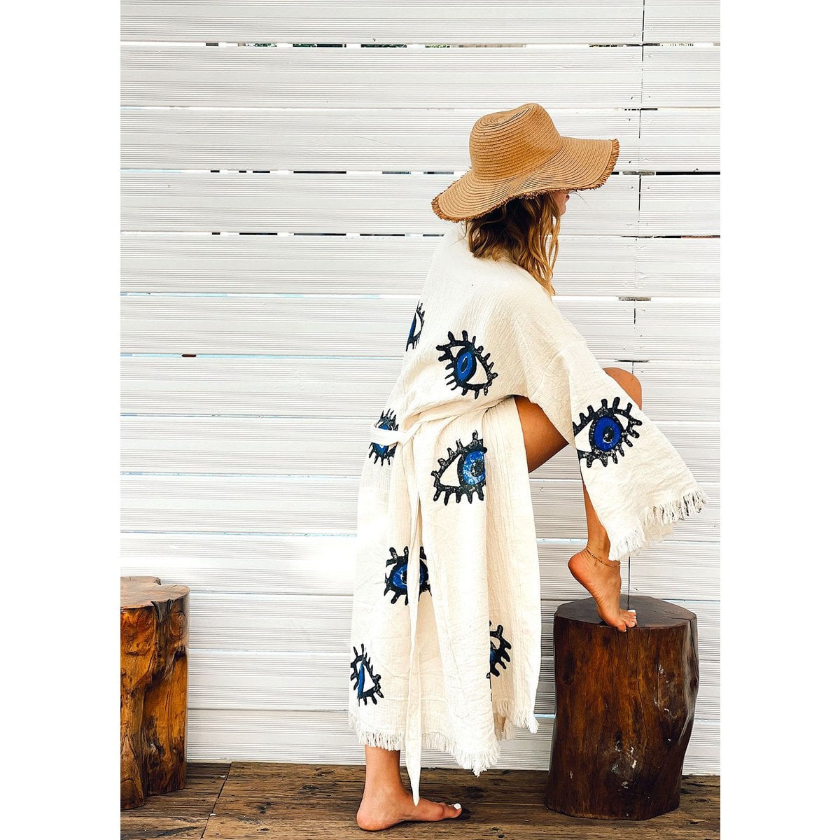 Bademantel aus Bio-Baumwolle – handbedruckter Kaftan Nazar