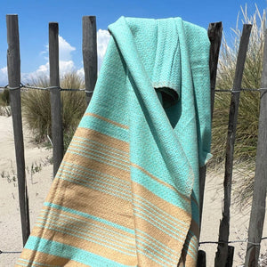 Hamamtuch Bio-Baumwolle Sand türkis