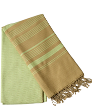 Laden Sie das Bild in den Galerie-Viewer, Hamamtuch Bio-Baumwolle Sand pistaziengrün