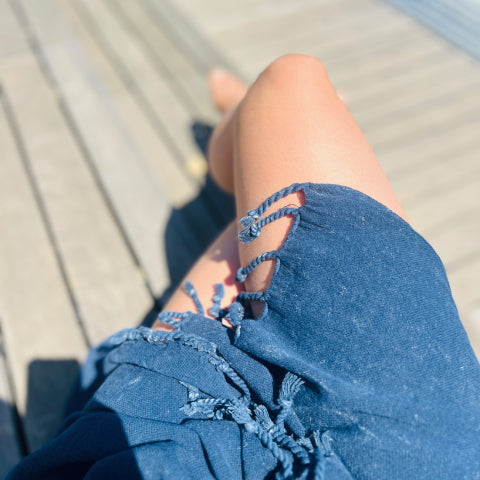 Hamamtuch Lale jeansblau handgewebt
