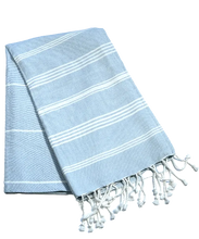 Laden Sie das Bild in den Galerie-Viewer, Hamamtuch Bio-Baumwolle Fouta Hammam Hellblau