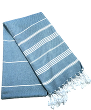 Laden Sie das Bild in den Galerie-Viewer, Hamamtuch Bio-Baumwolle Fouta Hammam ozeanblau