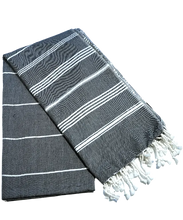 Laden Sie das Bild in den Galerie-Viewer, Hamamtuch Bio-Baumwolle &quot;Fouta Hammam&quot; schwarz