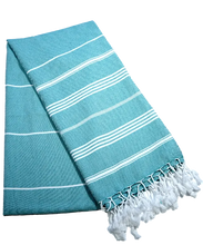 Laden Sie das Bild in den Galerie-Viewer, Hamamtuch Bio-Baumwolle Fouta Hammam Türkis