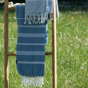 Hamamtuch Bio-Baumwolle Fouta Hammam ozeanblau