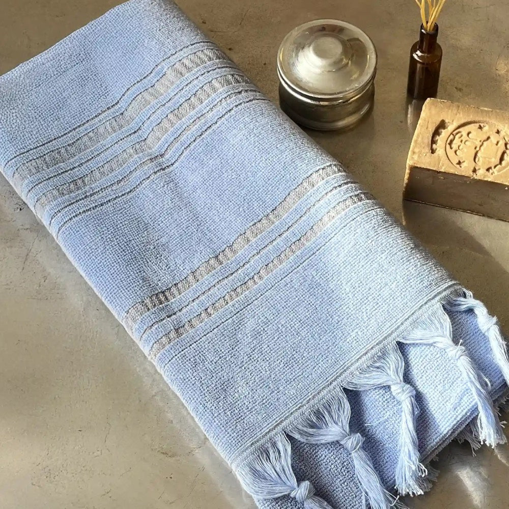 Hamamtuch Frottee / Hamamtuch Bio hellblau