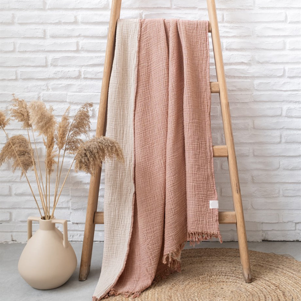 Plaid aus Musselin Ava (Oeko-Tex) in dunklem Apricot