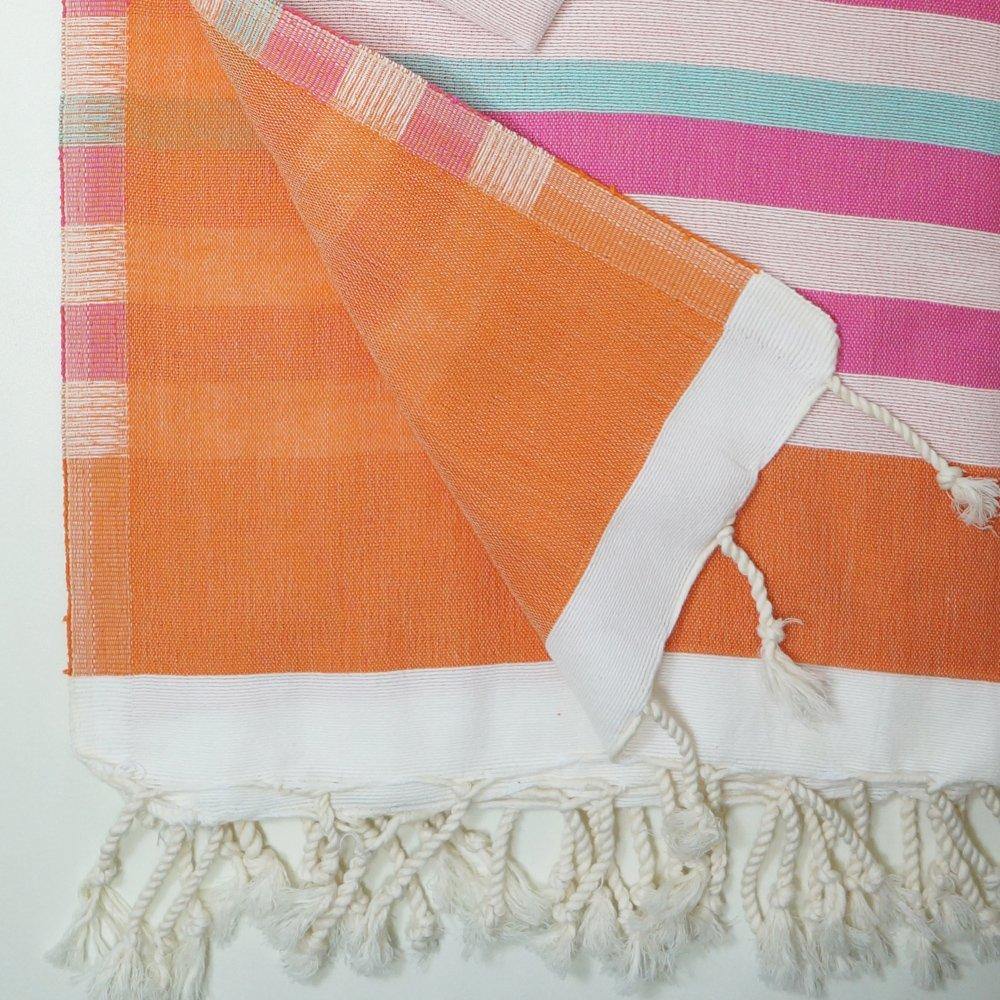 Hamamtuch Josie weiß-orange-pink - zweilagig - Hamamista