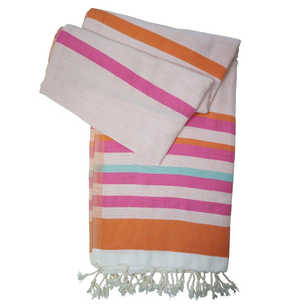 Hamamtuch Josie weiß-orange-pink - zweilagig - Hamamista