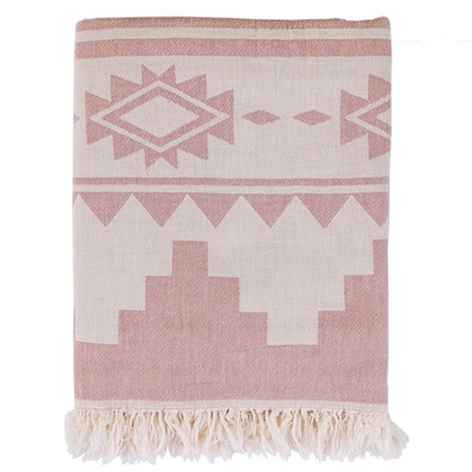 Hamam Blanket / Hamam Towel XXL Jackie Aztec Pattern Old Pink