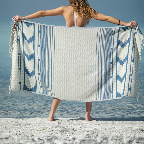 Hamam Towel Organic Aztec Pattern Blue 100 % Organic Cotton