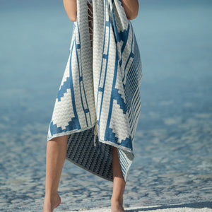 Hamam Towel Organic Aztec Pattern Blue 100 % Organic Cotton