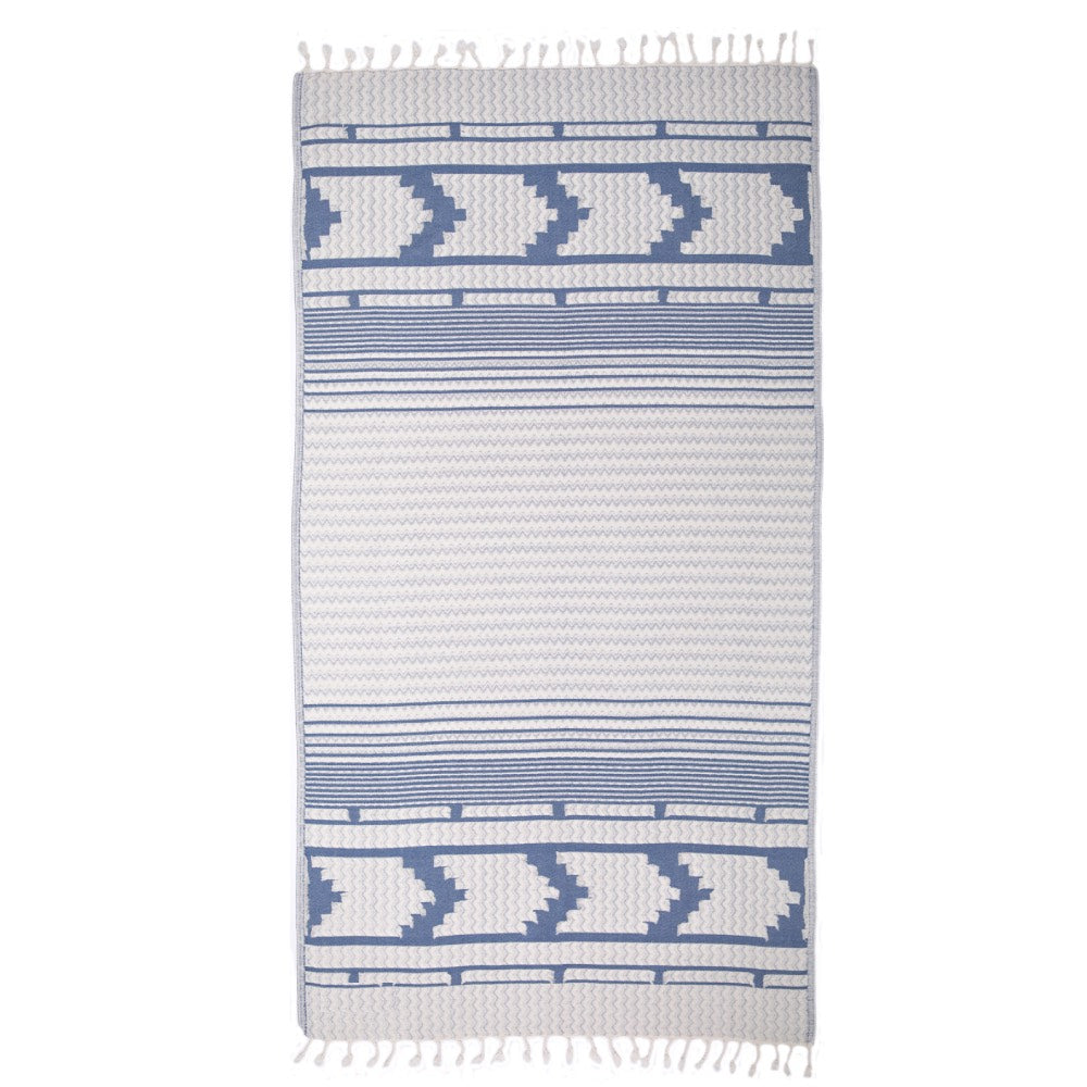 Hamamtuch Bio Aztekenmuster blau 100 % Bio-Baumwolle