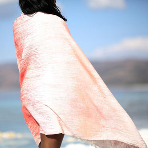 Hamam towel organic with colour gradient coral-white by Hamamista