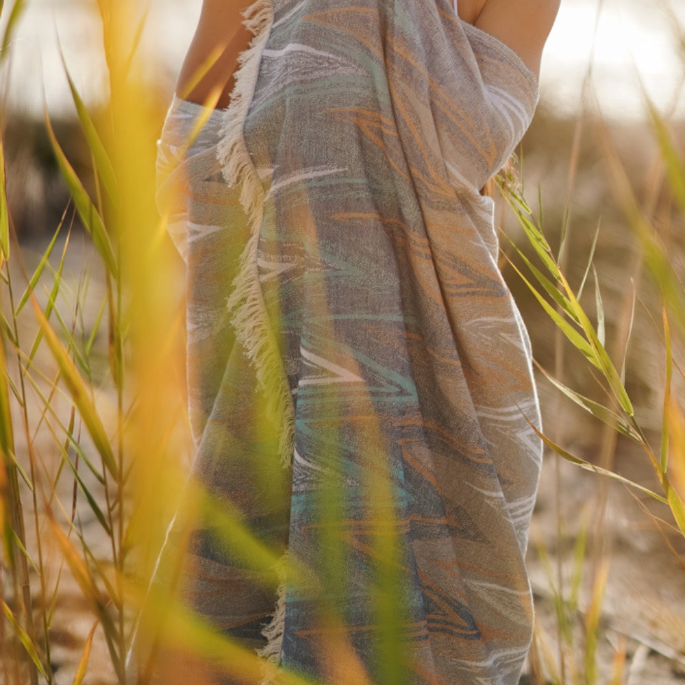 Hamam Towel Organic Zigzag Pattern in Beige Tones made from 100% Organic Cotton