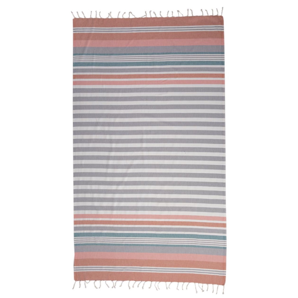 Hamamtuch Bio Blockstreifen blau-apricot aus 100 % Bio-Baumwolle