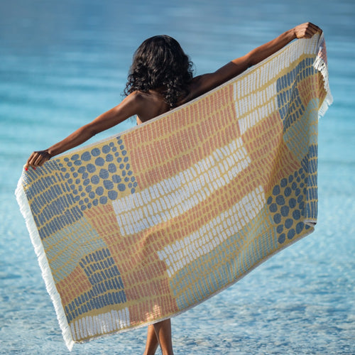 Hamam towel organic yellow-blue 100 % organic cotton