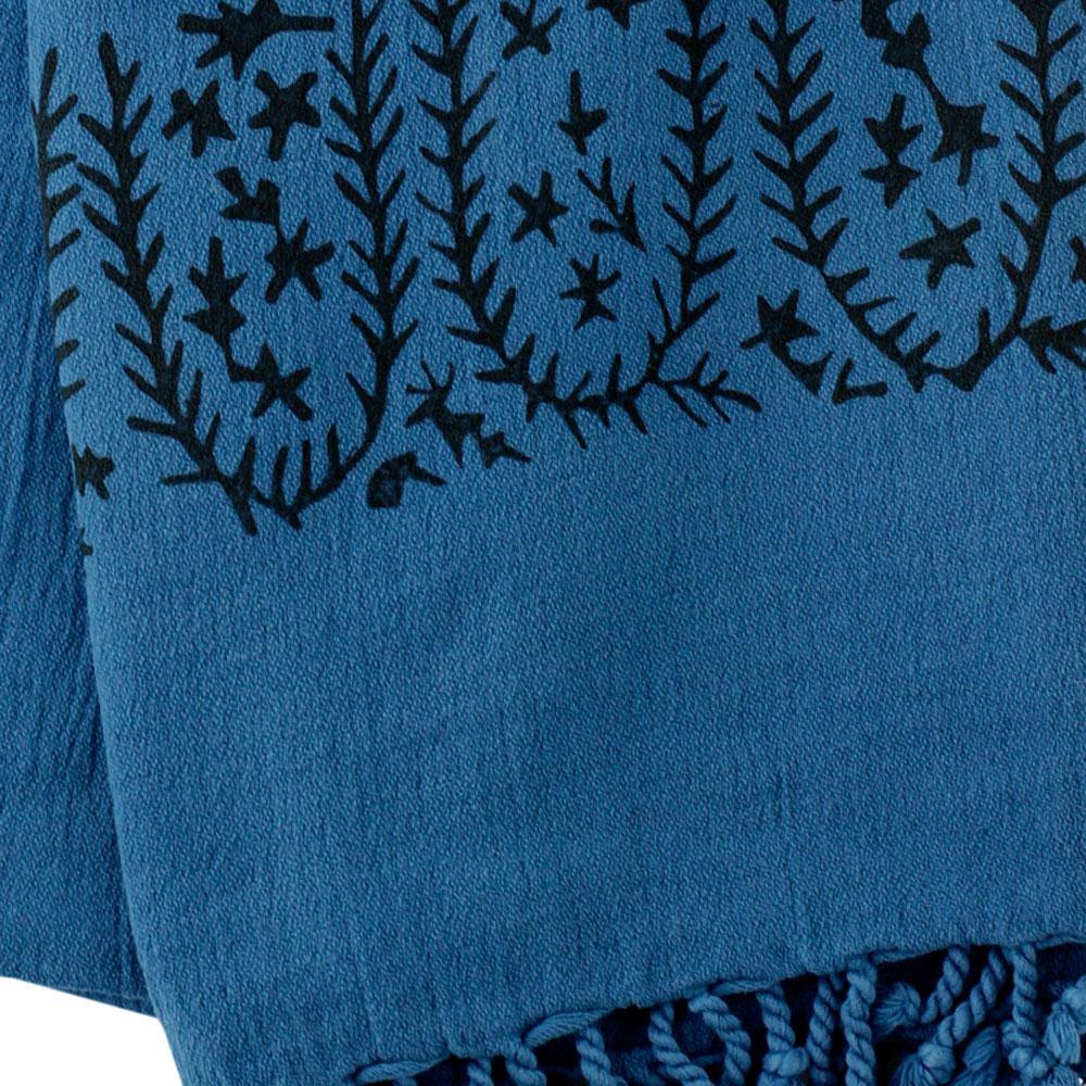 Hamamtuch Alina floral - petrolblau mit schwarz - handbedruckt und handgewebt