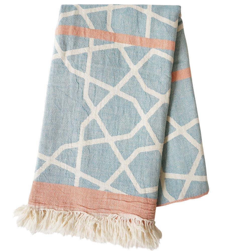 Hamamtuch Jackie Maghreb blau-apricot von Hamamista