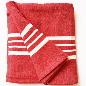 Hamamtuch ohne Fransen - Leyla handgewebt und vorgewaschen - rot mit weißen Streifen von Hamamista