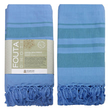 Laden Sie das Bild in den Galerie-Viewer, Hamamtuch Bio-Baumwolle Karawan GOTS-zertifiziert, Fairtrade Hamamtuch/Fouta Bio-Baumwolle Garden Hellblau von Der kleine Bazar