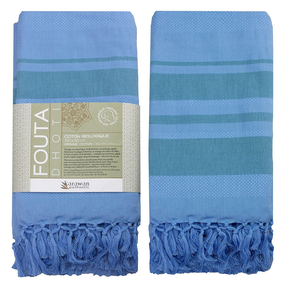 Hamamtuch Bio-Baumwolle Karawan GOTS-zertifiziert, Fairtrade Hamamtuch/Fouta Bio-Baumwolle Garden Hellblau von Der kleine Bazar