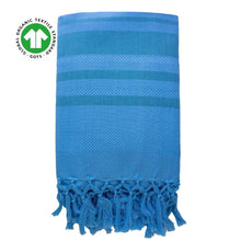 Laden Sie das Bild in den Galerie-Viewer, Hamamtuch Bio-Baumwolle Karawan GOTS-zertifiziert, Fairtrade Hamamtuch/Fouta Bio-Baumwolle Garden Hellblau von Der kleine Bazar